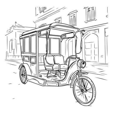 Rickshaw in the old city. Hand drawn vector illustration.