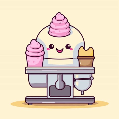 Cute ice cream machine character vector illustration design. Cut