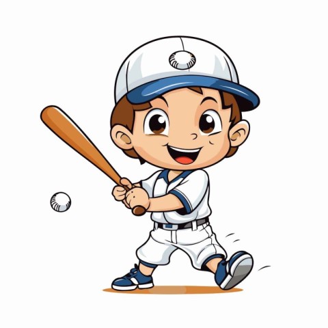 Baseball player boy cartoon vector illustration isolated on a wh