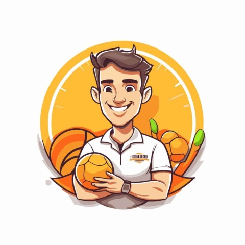 Cute cartoon vector illustration of a baker holding a loaf of br