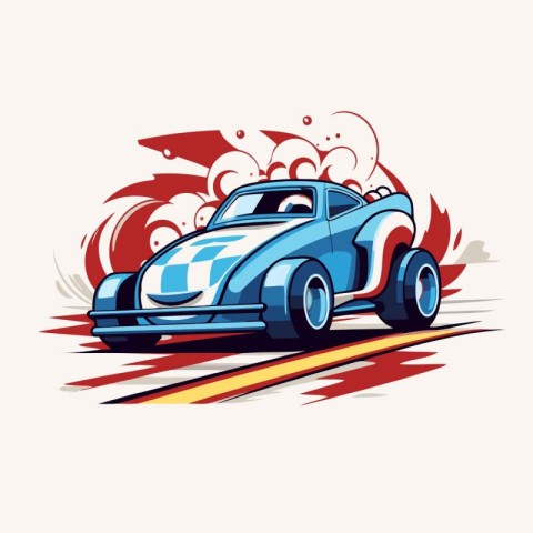 Vintage car on the road. Vector illustration in retro style.