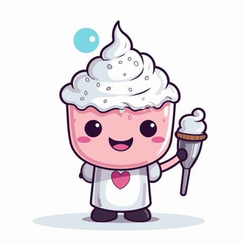 Cute ice cream cupcake character vector illustration. Cute ice c