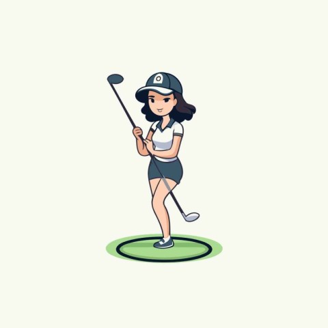 Golfer girl with a golf club. Vector illustration in cartoon sty