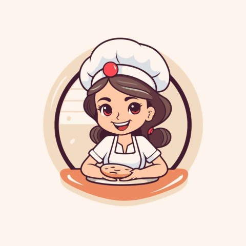 Illustration of a cute cartoon chef girl with a plate of food