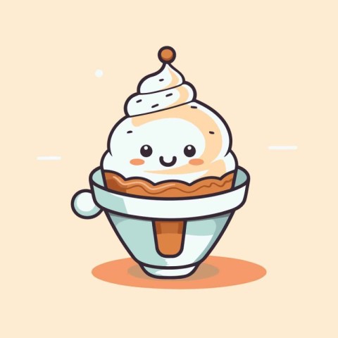 Cute ice cream vector illustration. Cute cartoon ice cream chara