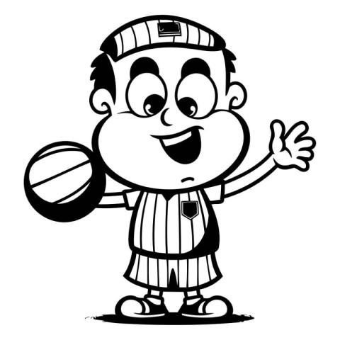 A cartoon illustration of a schoolboy with a basketball ball wav