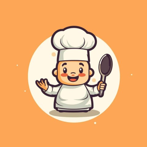 Chef with spoon cartoon vector illustration. Cute chef cartoon c