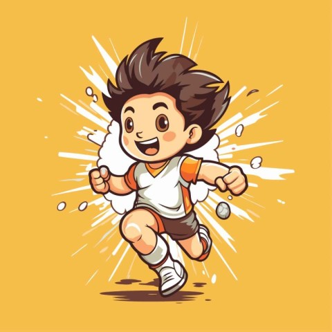 Cartoon soccer player running with ball in his hand. Vector illu