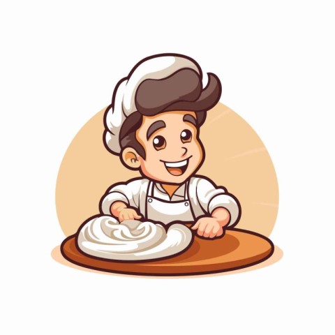 Chef holding a roll of dough and smiling. Vector illustration.