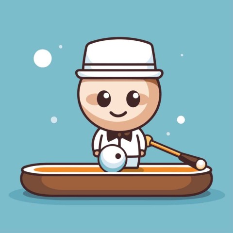 cute cartoon man playing rowing on the boat. vector illustration