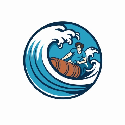 Vector illustration of a surfer riding a wave viewed from the si