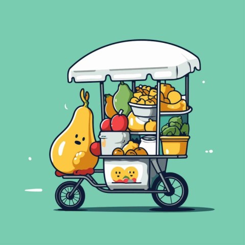 Fruits and vegetables on a trolley. Vector illustration. flat de