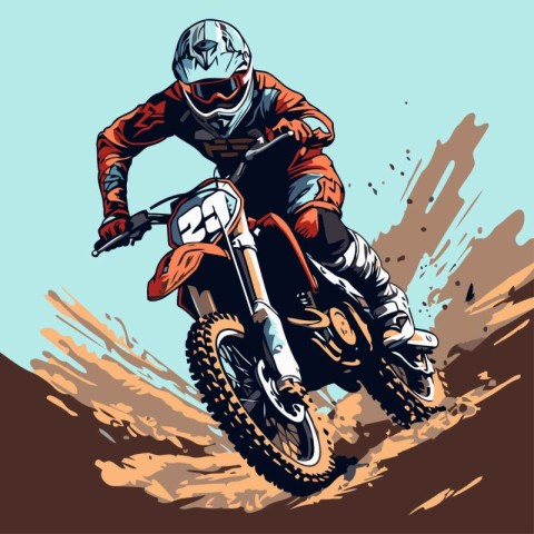 Motocross rider on the race. Vector illustration in retro style.