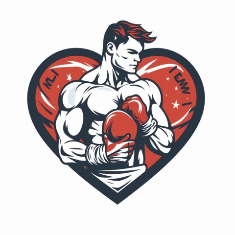 Vector illustration of a male boxer with boxing gloves in heart