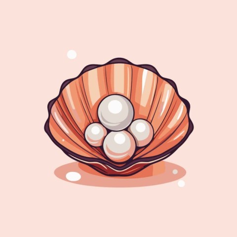 Illustration of a seashell with pearls. Vector illustration.