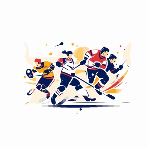 Ice hockey players. Vector illustration in flat style on white b