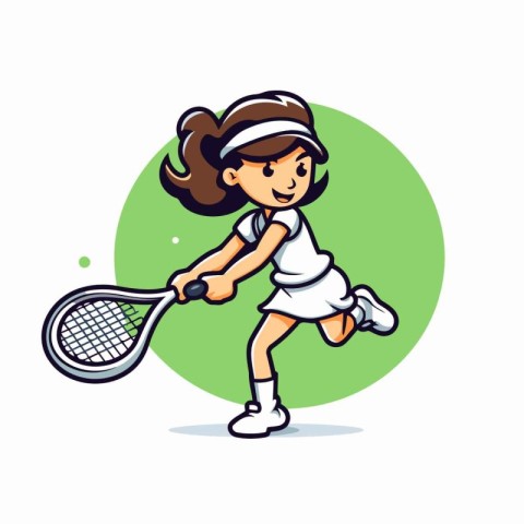 Little girl playing tennis. Vector illustration of a child playi