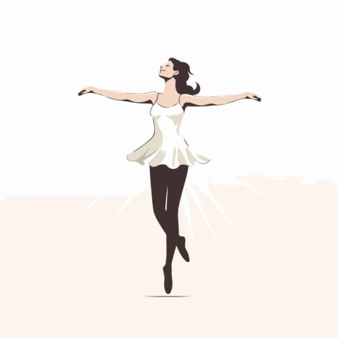 Young ballerina in a white dress dancing. Vector illustration.