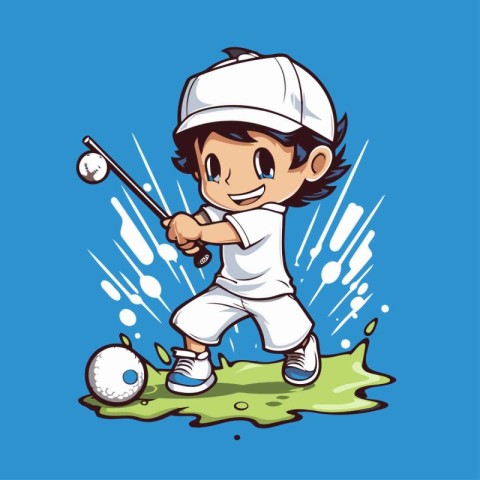 Golf player. Vector illustration of a boy playing golf on a gree