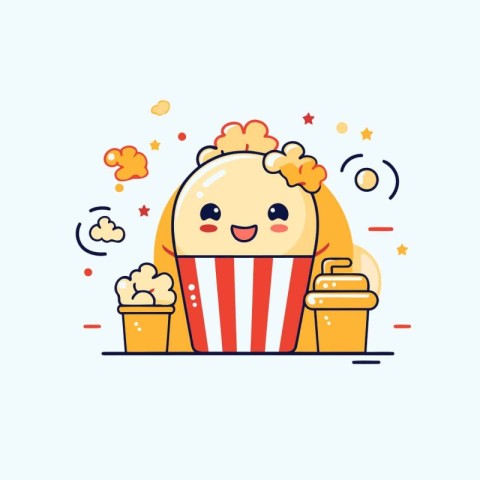 Cute cartoon popcorn character. Vector flat line design style il