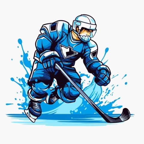 Ice hockey player with the stick and puck. sport vector illustra