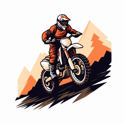 Motocross rider on a mountain road. Vector illustration on white