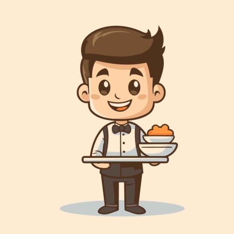 Waiter with cake - Vector Character Cartoon IllustrationÃ¯Â»