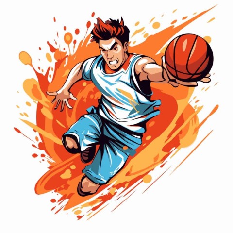 Basketball player with ball. Vector illustration of a basketball