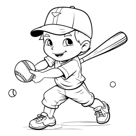 Cute little boy playing baseball. Vector illustration of a child