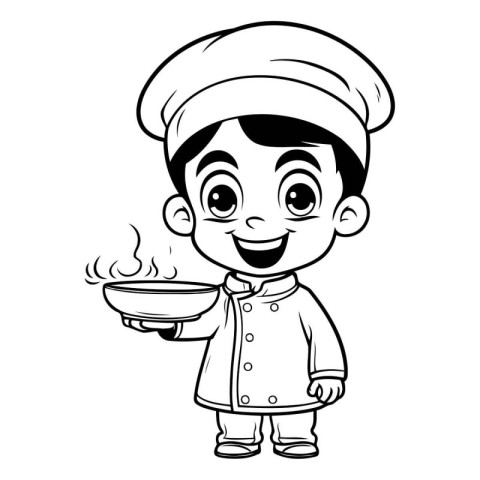 Vector illustration of Cute Little Chef with a bowl of hot soup