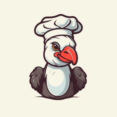 Illustration of a cute cartoon chef bird on a light background.