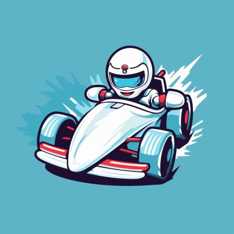 Cartoon karting vector illustration. Isolated on blue background