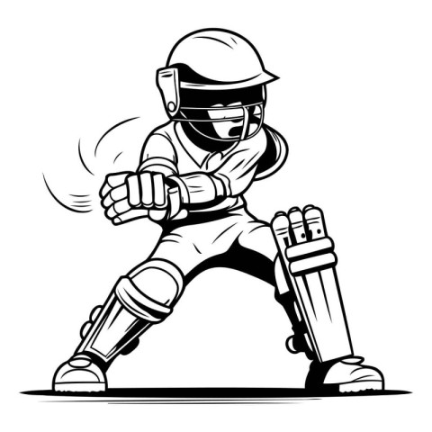 Cricket player hitting the ball with a bat. Vector illustration.