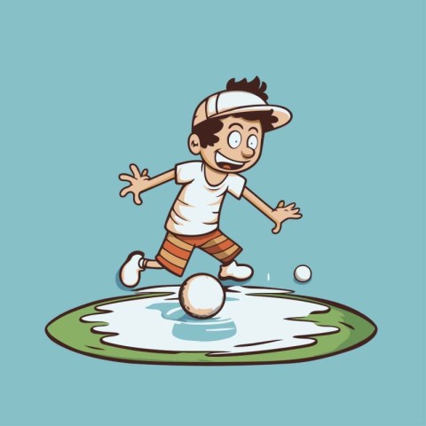 Cartoon boy playing golf. Vector illustration of a boy playing g