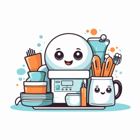 Cute kitchen utensils character. Vector illustration in cartoon