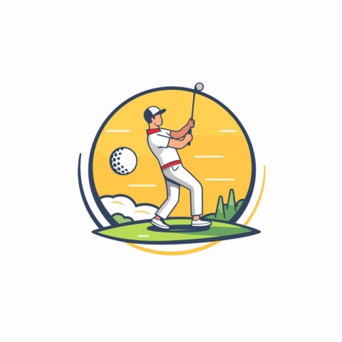 Golf club logo template. Vector illustration of a golfer playing