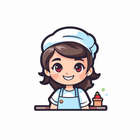 Cute little chef girl cartoon vector Illustration on a white bac