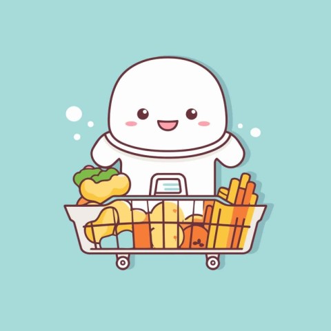 Vector illustration of cute kawaii food character in supermarket