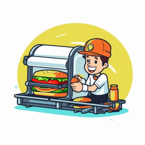 Hamburger delivery service. Cartoon vector illustration of fast