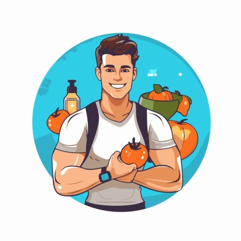 Handsome man holding pumpkins. Vector illustration in cartoon st