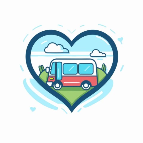 Camping van in heart shape. Vector illustration in flat style.