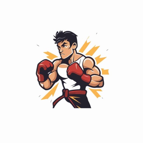 Boxer with red boxing gloves. Vector illustration on white backg