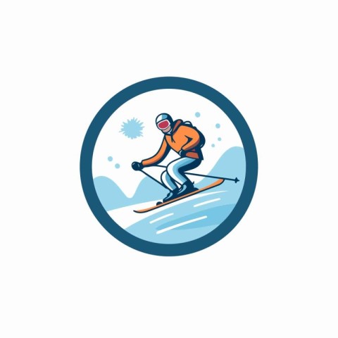 Skier logo template. Vector illustration of a skier in action.