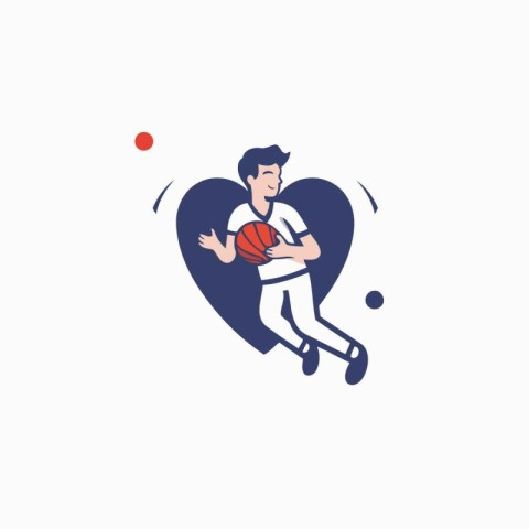 Basketball player in heart shape. Vector illustration in flat st