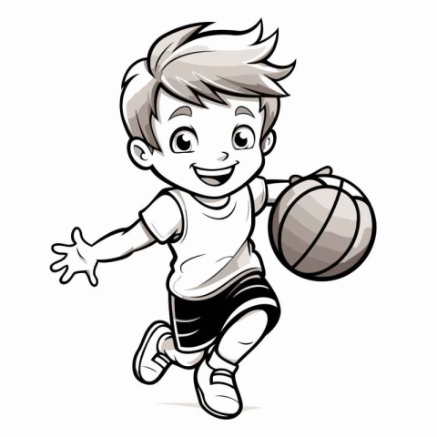 Boy playing basketball isolated on a white background. Vector il