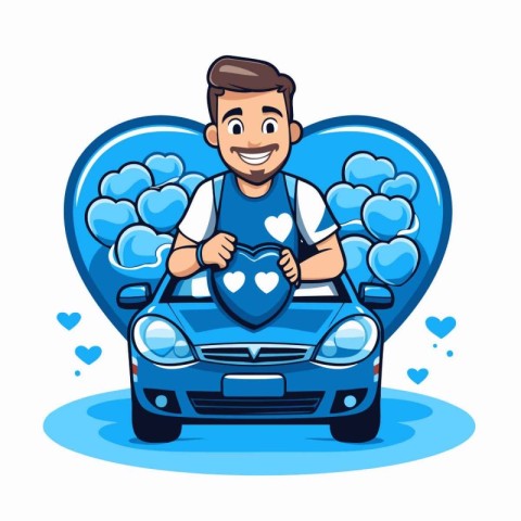 Man holding a heart in his hand. Vector illustration of a cartoo