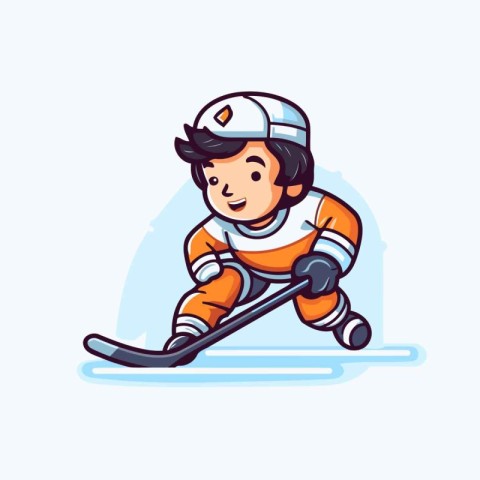 Cute little boy playing hockey. cartoon vector illustration isol