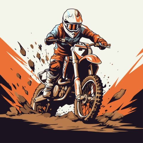 Motocross rider on the race track. Vector illustration in retro