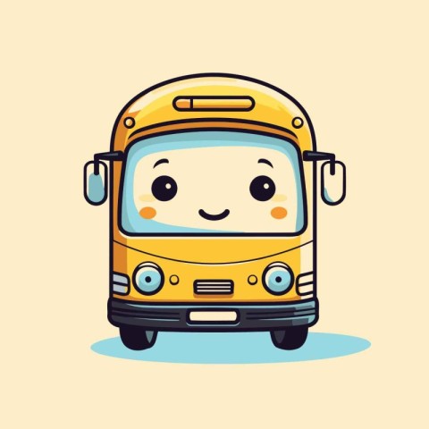 Cute school bus character. Vector illustration of cute school bu