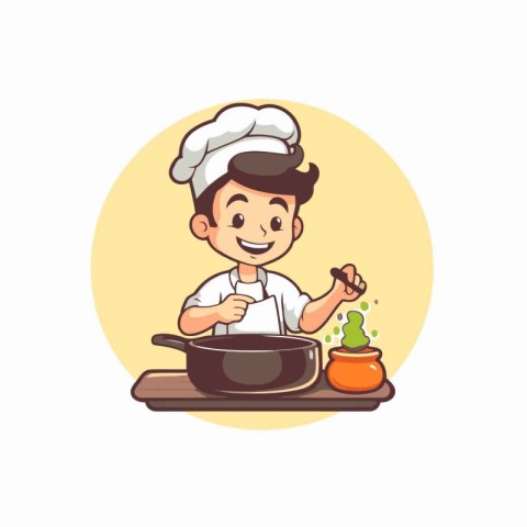 Chef cooking. Vector illustration in cartoon style on white back